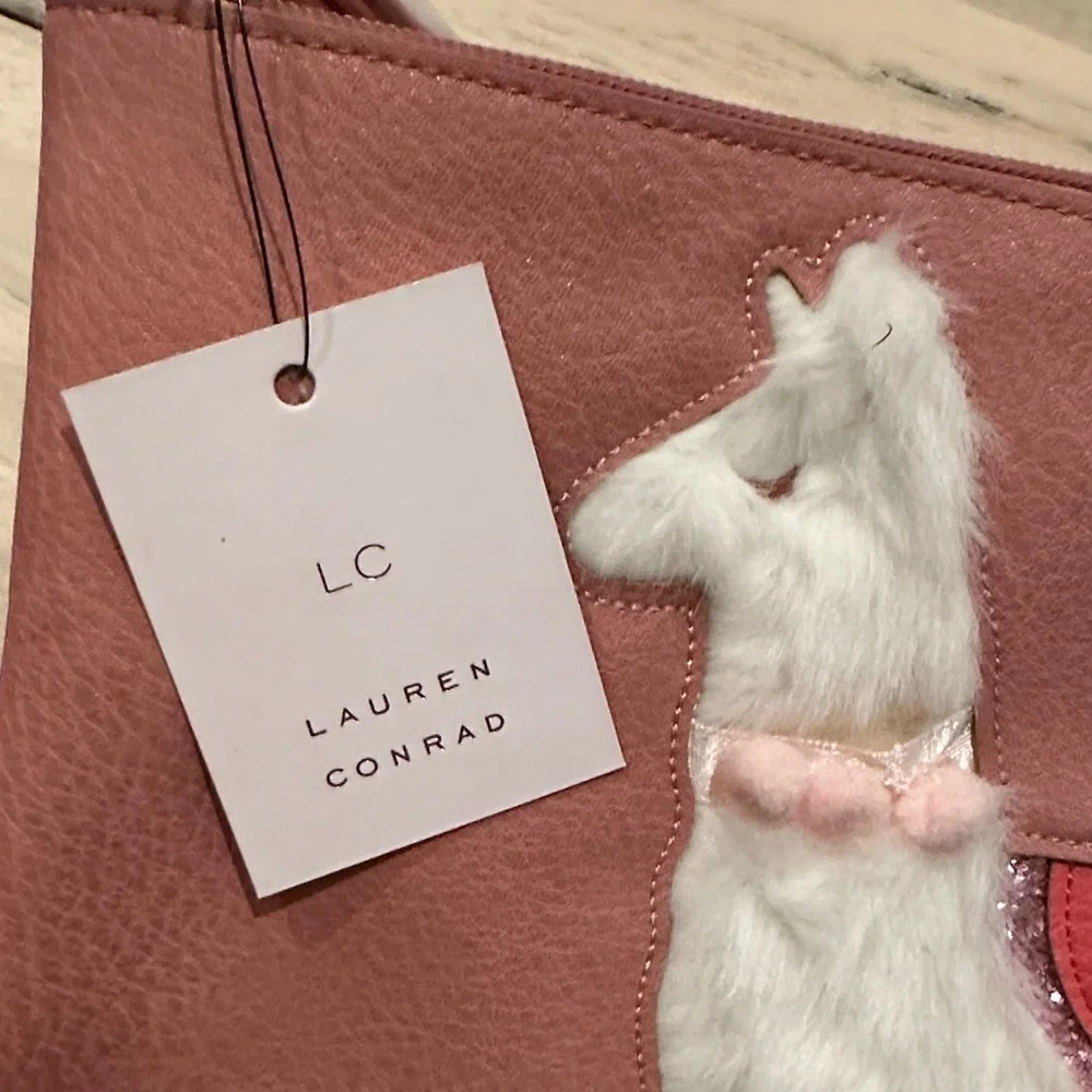 LC Lauren Conrad Pink 3D Llama Clutch